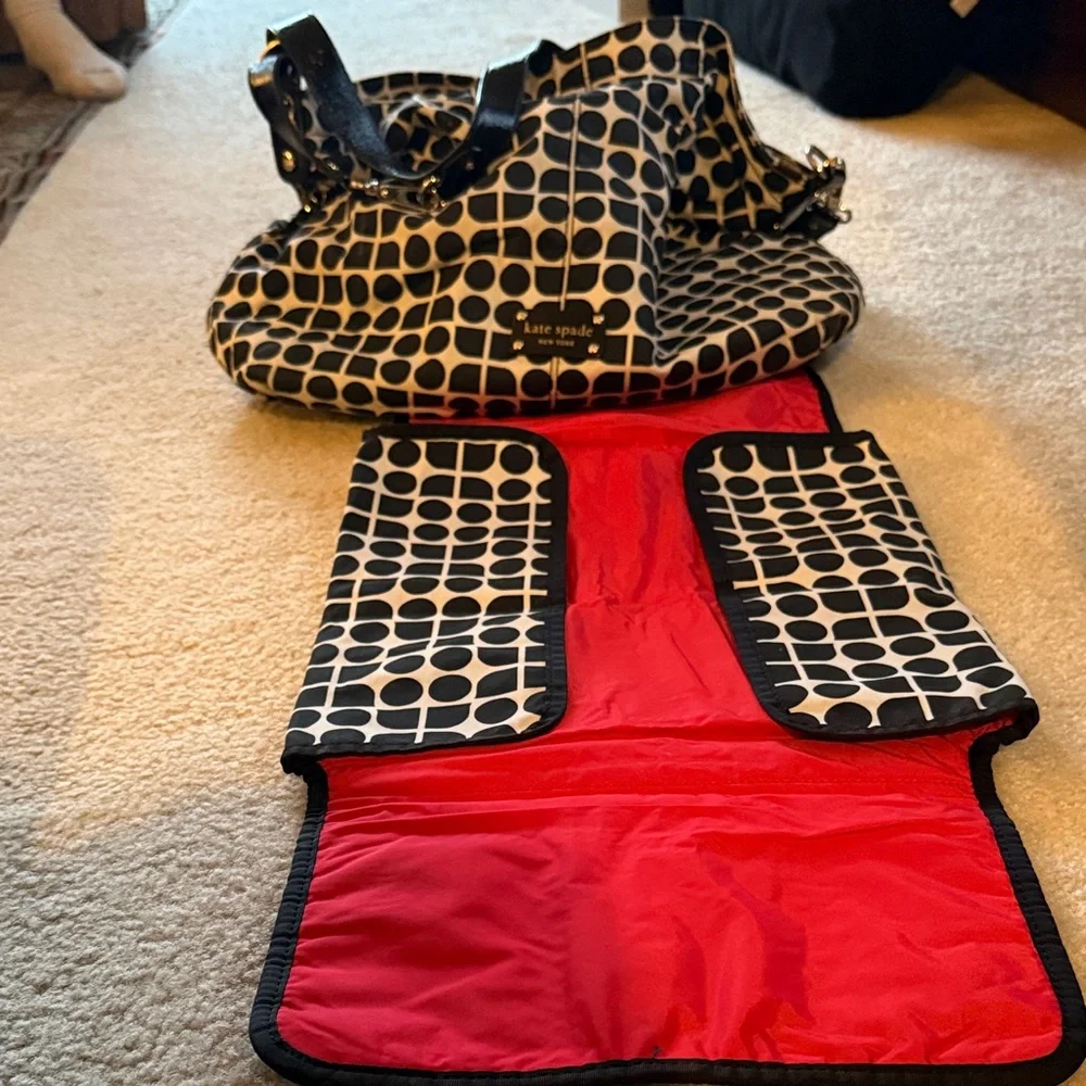 Kate Spade Black and White Patterned Baby Bag, crossbody with change mat